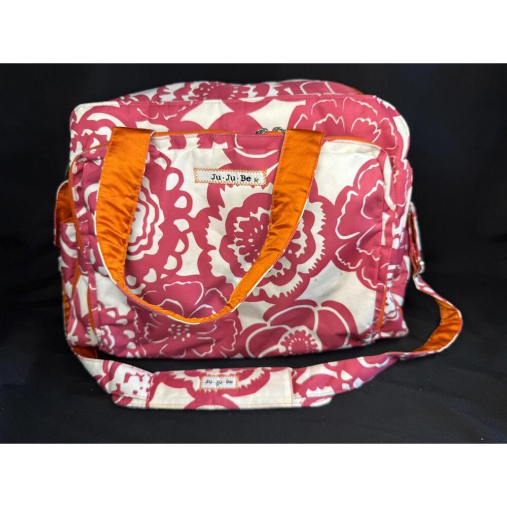 Ju Ju Be Pink Floral Diaper Bag Tote Messenger Orange Lining Pad Shoulder Strap